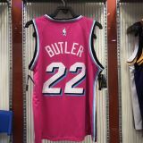 NBA Men Miami Heat Pink City #22 BUTLER Jersey High Quality Name and Number Print