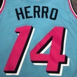 NBA Men Miami Heat Blue City #14 HERRO Jersey High Quality Name and Number Print