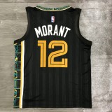 NBA Men Season 2021 Memphis Grizzlies Black City with White Lines #12 MORANT Jersey High Quality Name and Number Print