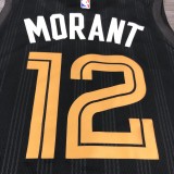 NBA Men Season 2021 Memphis Grizzlies Black City with White Lines #12 MORANT Jersey High Quality Name and Number Print