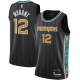 NBA Men Season 2021 Memphis Grizzlies Black City with White Lines #12 MORANT Jersey High Quality Name and Number Print