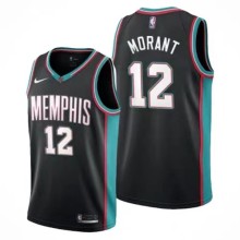 NBA Men Season 2021 Memphis Grizzlies Black Retro #12 MORANT Jersey High Quality Name and Number Print