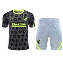 New 2021 At Madrid Black Training Set--Short sleeve and Short Pant Training Tracksuit