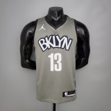 NBA Men New Brooklyn Nets Grey City #13 HARDEN Jersey High Quality Name and Number Print