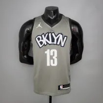NBA Men New Brooklyn Nets Grey City #13 HARDEN Jersey High Quality Name and Number Print