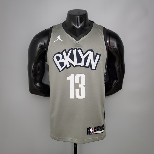 NBA Men New Brooklyn Nets Grey City #13 HARDEN Jersey High Quality Name and Number Print