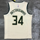 NBA Men Milwaukee Bucks Beige #34 ANTETOKOUNMPO Jersey High Quality Name and Number Print