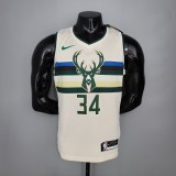NBA Men Milwaukee Bucks Beige #34 ANTETOKOUNMPO Jersey High Quality Name and Number Print