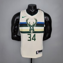 NBA Men Milwaukee Bucks Beige #34 ANTETOKOUNMPO Jersey High Quality Name and Number Print