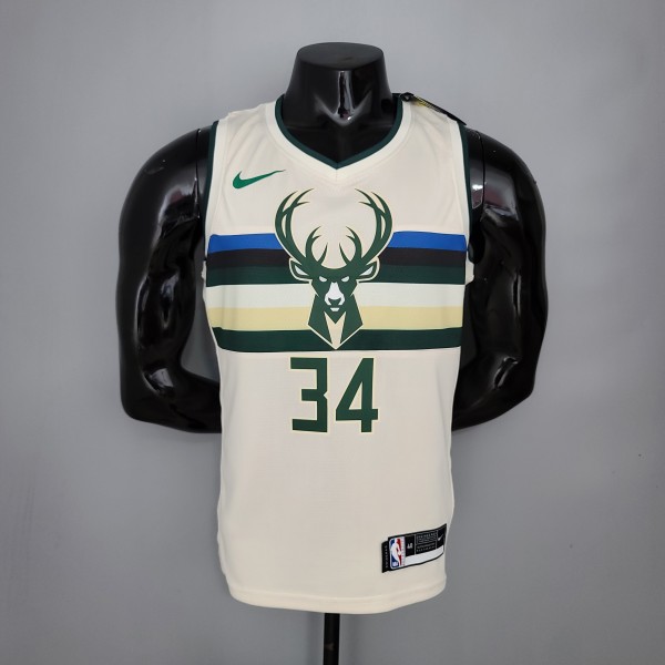 NBA Men Milwaukee Bucks Beige #34 ANTETOKOUNMPO Jersey High Quality Name and Number Print