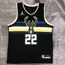 NBA Men Season 2021 Milwaukee Bucks Black #22 MIDDLETON Jersey with Jordan Logo High Quality Name and Number Print