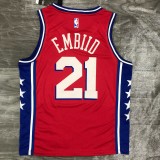 NBA Men Season 2021 Philadelphia 76ers Red #21 EMBIID Jersey with Jordan Logo High Quality Name and Number Print