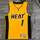 NBA Men Season 2021 Miami Heat Yellow Award Version #1 BOSH Jersey High Quality Name and Number Print