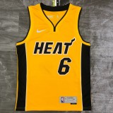 NBA Men Season 2021 Miami Heat Yellow Award Version #6 JAMES Jersey High Quality Name and Number Print