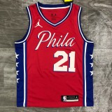 NBA Men Season 2021 Philadelphia 76ers Red #21 EMBIID Jersey with Jordan Logo High Quality Name and Number Print