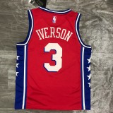 NBA Men Season 2021 Philadelphia 76ers Red #3 IVERSON Jersey with Jordan Logo High Quality Name and Number Print