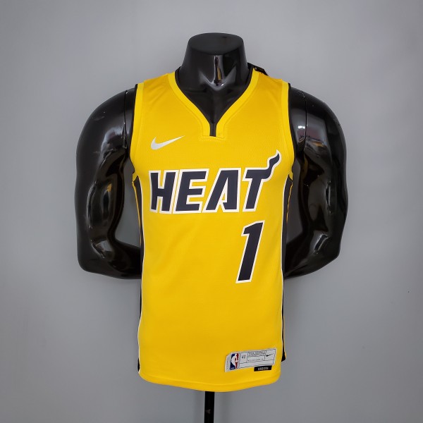 NBA Men Season 2021 Miami Heat Yellow Award Version #1 BOSH Jersey High Quality Name and Number Print