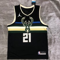 NBA Men Season 2021 Milwaukee Bucks Black #21 HOLIDAY Jersey with Jordan Logo High Quality Name and Number Print