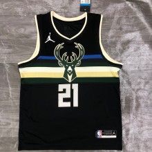 NBA Men Season 2021 Milwaukee Bucks Black #21 HOLIDAY Jersey with Jordan Logo High Quality Name and Number Print