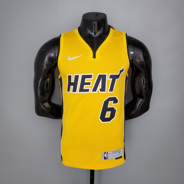 NBA Men Season 2021 Miami Heat Yellow Award Version #6 JAMES Jersey High Quality Name and Number Print
