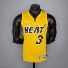 NBA Men Season 2021 Miami Heat Yellow Award Version #3 WADE Jersey High Quality Name and Number Print