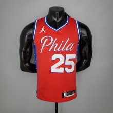 NBA Men Season 2021 Philadelphia 76ers Red #25 SIMMONS Jersey with Jordan Logo High Quality Name and Number Print