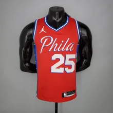 NBA Men Season 2021 Philadelphia 76ers Red #25 SIMMONS Jersey with Jordan Logo High Quality Name and Number Print