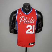 NBA Men Season 2021 Philadelphia 76ers Red #21 EMBIID Jersey with Jordan Logo High Quality Name and Number Print