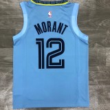 NBA Men Season 2021 Memphis Grizzlies Sky Blue #12 MORANT Jersey with Jordan Logo High Quality Name and Number Print