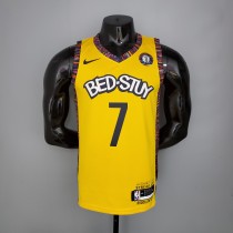 NBA Men Brooklyn Nets Yellow #7 DURANT Jersey High Quality Name and Number Print