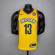 NBA Men Brooklyn Nets Yellow #13 HARDEN Jersey High Quality Name and Number Print