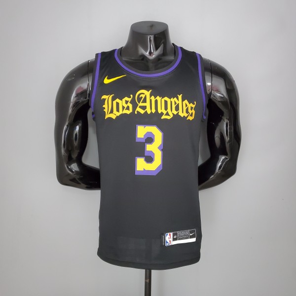 2021 DAVIS#3 Los Angeles Lakers Black Latin Black NBA Jersey High Quality Name and Number Print