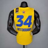 NBA Men 2021 All Star Jerseys Yellow #34 ANTETOKOUNMPO Jersey High Quality Name and Number Print