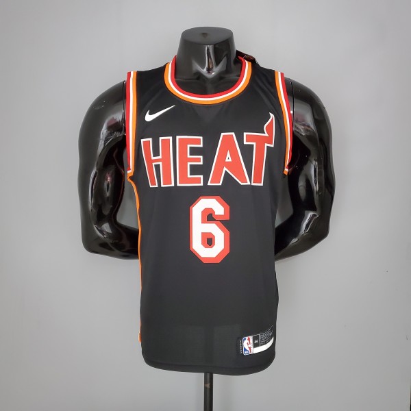NBA Men Season 2018 Miami Heat Black #6 JAMES Jersey High Quality Name and Number Print