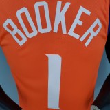 NBA Season 2021 Men Phoenix Suns Orange #1 BOOKER with Jordan Logo Jersey High Quality Name and Number Print