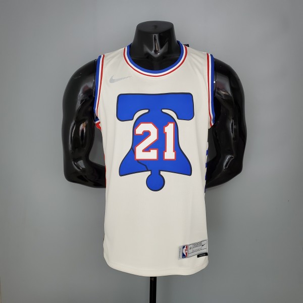 NBA Men Season 2021 Philadelphia 76ers White Rewarding Version #21 EMBIID Jersey High Quality Name and Number Print