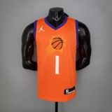 NBA Season 2021 Men Phoenix Suns Orange #1 BOOKER with Jordan Logo Jersey High Quality Name and Number Print