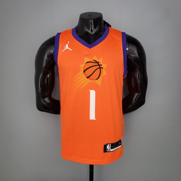 NBA Season 2021 Men Phoenix Suns Orange #1 BOOKER with Jordan Logo Jersey High Quality Name and Number Print