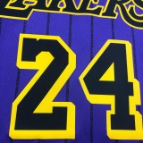 NBA Men Los Angeles Lakers Retro Purple with Black Lines #24 BRYANT Round Neck Jersey High Quality Name and Number Print