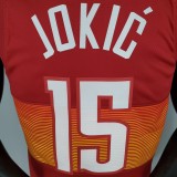 NBA Men Season 2021 Denver Nuggets Red and Orange #15 JOKIC Jersey High Quality Name and Number Print