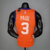 NBA Season 2021 Men Phoenix Suns Orange #3 PAUL with Jordan Logo Jersey High Quality Name and Number Print