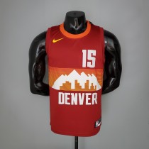 NBA Men Season 2021 Denver Nuggets Red and Orange #15 JOKIC Jersey High Quality Name and Number Print