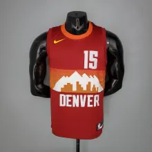 NBA Men Season 2021 Denver Nuggets Red and Orange #15 JOKIC Jersey High Quality Name and Number Print