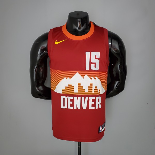 NBA Men Season 2021 Denver Nuggets Red and Orange #15 JOKIC Jersey High Quality Name and Number Print
