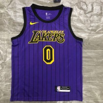 NBA Men Los Angeles Lakers Retro Purple with Black Lines #0 YOUNG Round Neck Jersey High Quality Name and Number Print