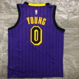 NBA Men Los Angeles Lakers Retro Purple with Black Lines #0 YOUNG Round Neck Jersey High Quality Name and Number Print