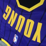 NBA Men Los Angeles Lakers Retro Purple with Black Lines #0 YOUNG Round Neck Jersey High Quality Name and Number Print