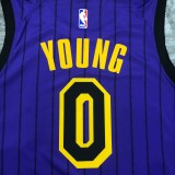 NBA Men Los Angeles Lakers Retro Purple with Black Lines #0 YOUNG Round Neck Jersey High Quality Name and Number Print