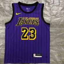 NBA Men Los Angeles Lakers Retro Purple with Black Lines #23 JAMES Round Neck Jersey High Quality Name and Number Print
