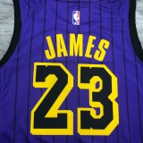 NBA Men Los Angeles Lakers Retro Purple with Black Lines #23 JAMES Round Neck Jersey High Quality Name and Number Print
